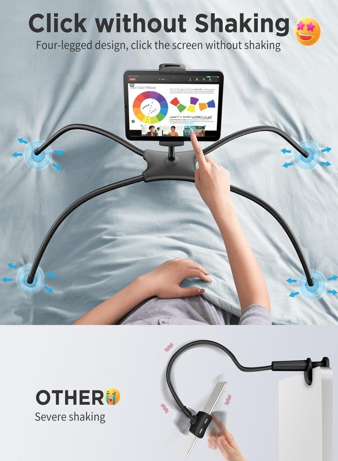 SAIJI iPad Stand, Adjustable Ergonomic Tablet Holder for Bed, Kindle Stand for Reading in Bed Fit for Tablet, Phone, Kindle, Portable Monitor, Switch and More 4.7"-17.3" Devices (Black) - Image 3